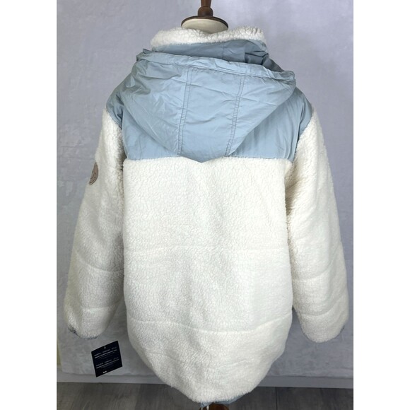 Artic Expedition Women's Berber Coat Hidden Hood Ivory Blue-Grn Size Medium NEW - Picture 6 of 16
